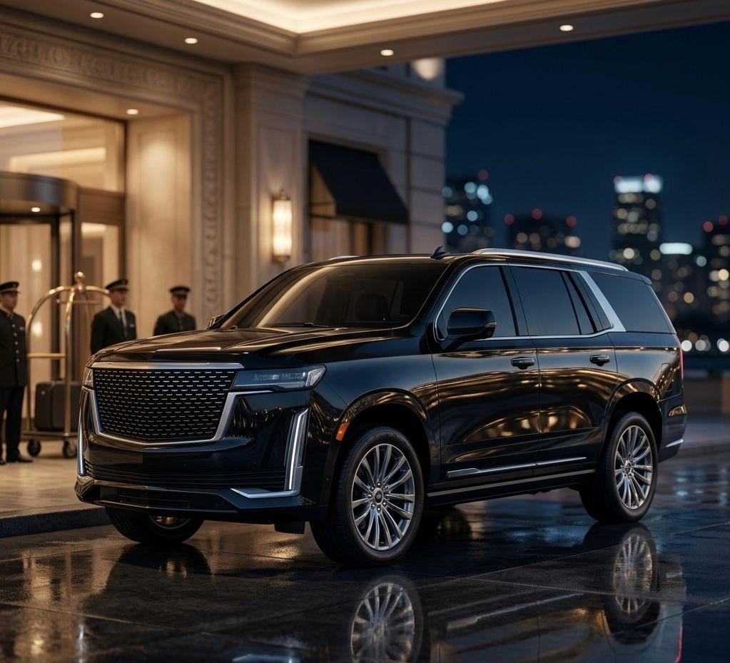 Luxury SUV outside hotel — Route Limo